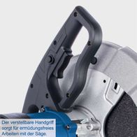 Der verstellbare Handgriff sorgt für ermüdungsfreies Arbeiten mit der Säge. Die Metall-Trennschneider MT150 von Scheppach bietet einen 2600W Motor mit 4200 min-1 und einen Neigungswinkel von 0-45°.