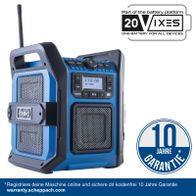 Scheppach Akku-Baustellenradio mit DAB30-X-Modell, inklusive 10-jähriger Garantie und 20Vixes-Batterieplattform