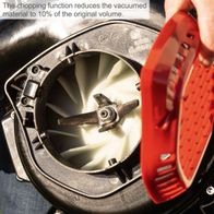 Chopping function reduces vacuumed material to 10% of its original volume