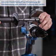Ergonomischer Zusatzgriff zur Reduzierung von Handermüdung und stabilerer Führung des Akku-Schlagbohrschraubers