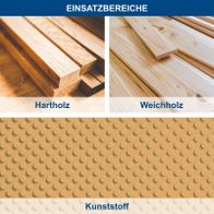Beschreibung von Holzarten und Kunststoff für Einsatzbereiche: Hartholz und Weichholz mit perforiertem Kunststoffuntergrund