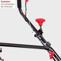 Gashebel zum Anpassen der Drehzahl des Benzin Vertikutierers SC50Vario Scheppach. Der Hebel ermöglicht präzise Kontrolle über die Arbeitsgeschwindigkeit.