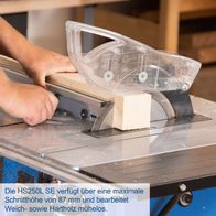 Scheppach Tischkreissäge HS250L SE mit maximaler Schnithöhe von 87 mm für präzises Arbeiten mit Weich- und Hartholz