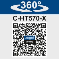 Die Akku-Heckenschere C-HT570-X bietet einen 360°-Schwenkbereich für flexible Nutzung. Produktcode: C-HT570-X. Hersteller: Scheppach, Deutschland.