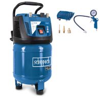 Kompressor HC25V scheppach (DIY) mit Zubehör: Schlauch, Druckmesser und Anschlüsse.