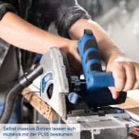 Scheppach Tauchsäge PL55 mit Beschriftung zur einfachen Bearbeitung massiver Bohlen