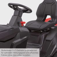 Der Benzin-Rasentraktor TMR452-98C-RD von Scheppach verfügt über ein stufenloses CVT-Getriebe, das für optimalen Wirkungsgrad und effizientes Fahren ohne manuelles Schalten sorgt.