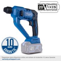 Der Akku-Bohrhammer C-RHD130-X von Scheppach verfügt über einen Wahlschalter zum schnellen, werkzeuglosen Umschalten zwischen den Funktionen. Mit einer Garantie von 10 Jahren.