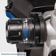Das Farbsprühsystem ACS3000 von Scheppach verfügt über eine stufenlose Druckregulierung für präzise Kontrolle. Es bietet verschiedene Sprühmodi wie Nebel, Hoch und Niedrig für flexible Anwendung.