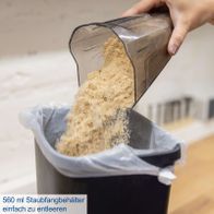 Deklaration für Staubfangbehälter mit 560 ml Kapazität, einfach zu entleeren