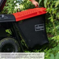The robust 150 L collection bin is spacious enough to collect the cut grass.