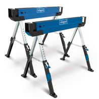 Scheppach MWB600 saw horse trestle set, height 61.8-82 cm, load capacity 2x589 kg, side view.