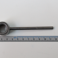 Lagerlasche mit Gewindestange, von oben fotografiert. Länge ca. 13 cm.