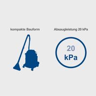 Der Scheppach SprayVac20 hat eine kompakte Bauform und eine Absaugleistung von 20 kPa.