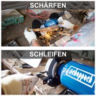 Scheppach-Doppelschleifer mit LED-Beleuchtung und Schleif-/Schärf-Funktionen, 200 mm Scheiben