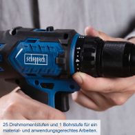 Scheppach Akku-Bohrschrauber mit 25 Drehmomentstufen und 1 Bohrstufe für präzises Arbeiten