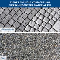 Rüttelplatte mit Maßen 495 x 320 mm, robuste Bauweise und Transportfähigkeit dargestellt