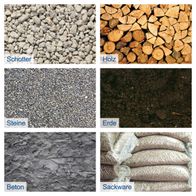 Materialien: Schotter, Holz, Steine, Erde, Beton, Sackware für Baustellenausrüstung