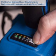 Praktisches Bedienfeld für Drehzahlregelung und Schnellspannfunktion auf Akku-Schlagbohrschrauber