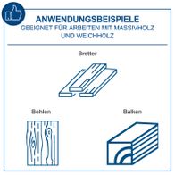 Illustration von Bohlen, Brettern und Balken für Holzverarbeitung mit Scheppach-Hobelwerkzeug