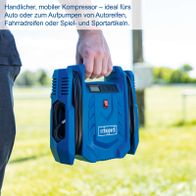 Handlicher mobiler Kompressor mit Display und Bedienelementen für präzises Aufpumpen