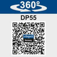 Scheppach bench pillar drill DP55 featuring 360° rotation with QR code for Germany