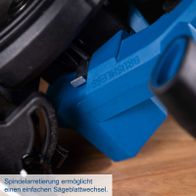Spindelverriegelung für einfachen Wechsel von Sägeblättern