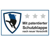 Mit patentierter Schutzklappe nach neuer Vorschrift. Das Produkt ist von vorne gezeigt.