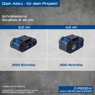 Scheppach Akku-Gehölzschneider C-PS100-X mit Akkuvarianten 2,0 Ah und 4,0 Ah, jeweils mit 200 bzw. 400 Schnitteinheiten