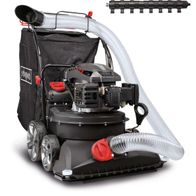 Scheppach Benzin Laubsauger und -bläser LV-173-SP mit Radantrieb, Kehrbürste und Schlauch. Der Laubsauger ist von der Seite zu sehen.