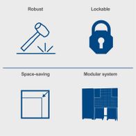 Werkstattmerkmale: Robustheit, Verriegelung, platzsparendes Design und modulares System für das Scheppach-Werkstattkomplettset GWS08