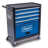 Werkstattwagen von Scheppach mit fünf Schubladen und Rollen für den Transport und die Lagerung von Werkzeugen