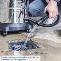 Der Scheppach Elektro Nass-/Trockensauger VC50 verfügt über einen praktischen Ablassschlauch zum einfachen Entleeren von Flüssigkeiten.