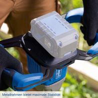 Der Akku Erdbohrer EB100-X von Scheppach verfügt über einen Metallrahmen für maximale Stabilität.