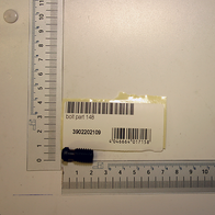 Ein Druckbolzen mit der Bezeichnung 'Druckbolzen Teil 148' und der Artikelnummer 3902202109. Der Bolzen liegt auf einem Lineal und ist von vorne zu sehen.