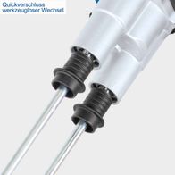 Das Scheppach Doppel Handrührgerät PM1800D bietet werkzeuglosen Wechsel der Mixstäbe und einen Quickverschluss für schnelles und einfaches Auswechseln.