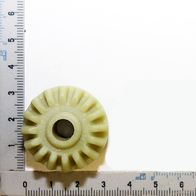 Kegelrad (Winkeleinstellung) Ø32x16 z=16, Ansicht von vorne, neben einem Lineal zur Größenveranschaulichung.
