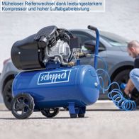 Scheppach-Kompressor mit leistungsstarker Luftabgabe und effizientem Reifenwechsel