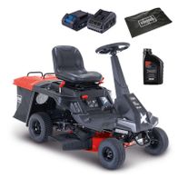 Der Benzin-Aufsitzrasenmäher MR235-61 von Scheppach mit 6,0 PS, 61 cm Schnittbreite, 150 L Korbfassungsvermögen, LED-Leuchte, E-Start und 4 Vorwärtsgängen. Inklusive Öl und Abdeckhaube.