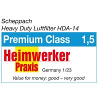 The Scheppach Heavy Duty Air Filter HDA-14 received a Premium Class 1.5 rating from Heimwerker Praxis. The product was tested in Germany in January 2023 and received a good to very good value for money rating.