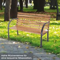 Ergonomische Gartenbank mit hoher Rückenlehne für bequeme Sitzposition im Freien