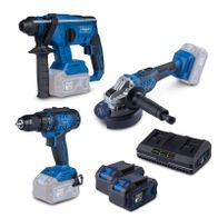 Scheppach Akku-Maschinen-Set BPS100 mit drei Werkzeugen und zwei Akkus (4Ah) sowie Doppel-Ladegerät