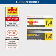 Scheppach Aero² Spade mit Auszeichnungen für Innovation, Qualität und Bedienkomfort; Bewertungen mit 'Sehr Gut' in Heimwerker-Magazinen