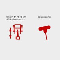 Motorleistung und technische Daten: 4,1 PS / 3 kW, 161 cm³ für Wiesenmäher