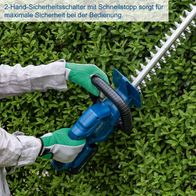 2-Hand-Sicherheitsschalter mit Schnellstopp für maximale Sicherheit beim Bedienen einer Akku-Heckenschere