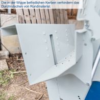 Die in der Wippe befindlichen Kerben verhindern das Durchrutschen von Rundmaterial.