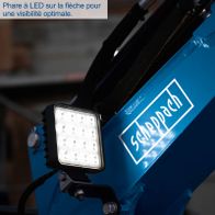 The Scheppach EXC815 petrol mini excavator features an LED headlight on the bucket for optimal visibility.
