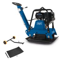 Rüttelplatte HP3000S mit 6,0 kW Motor, inkl. Fahrvorrichtung und Gummiplatte. Die Scheppach Rüttelplatte bietet 9 PS und 30500N Kraft.