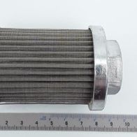 Ölfilter 125my von Scheppach, gezeigt von der Seite mit einem Maßstab zur Größenveranschaulichung.