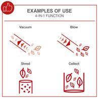 4-in-1 leaf vacuum/blower functions: vacuum, blow, shred, collect